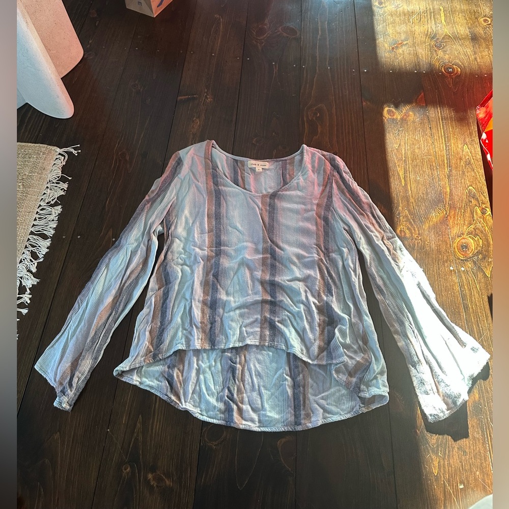 Cloth & Stone Blue and Gray Striped Blouse